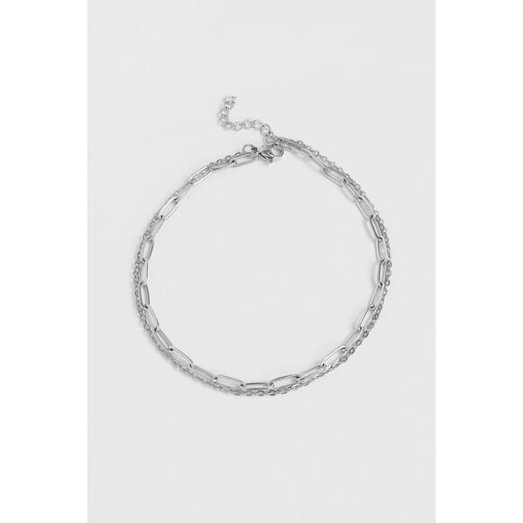 2 Row Stainless Steel Loop and Paperclip Chain Anklet - Picture 1 of 16